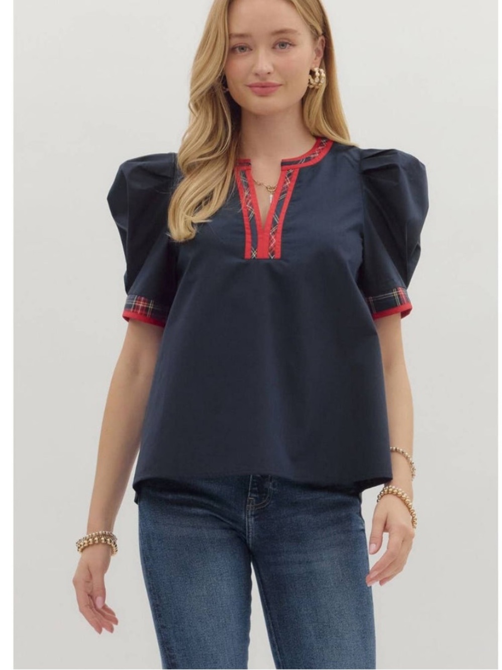 entro Navy Top with Red Trim